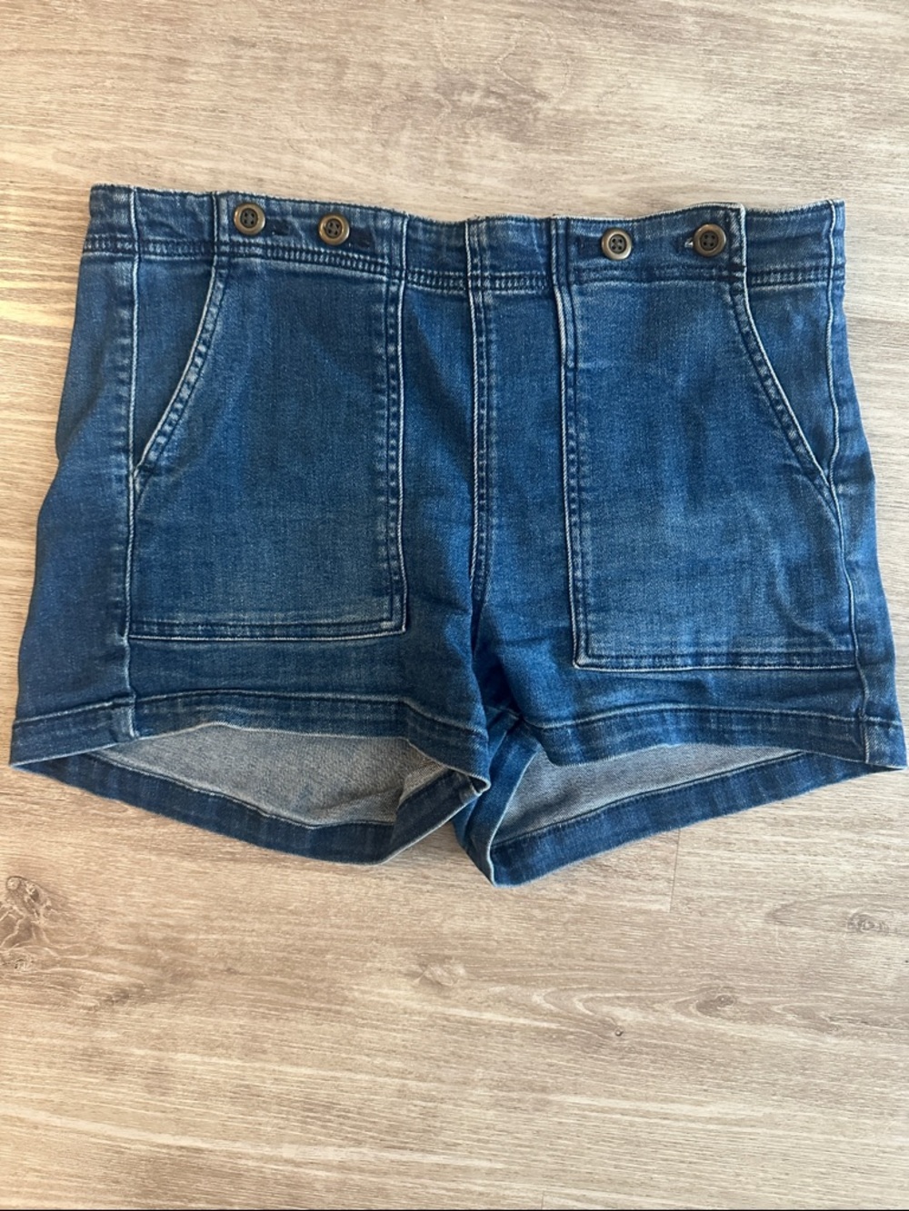 Pilcro The Kit High-Rise Utility Shorts in Blue Denim